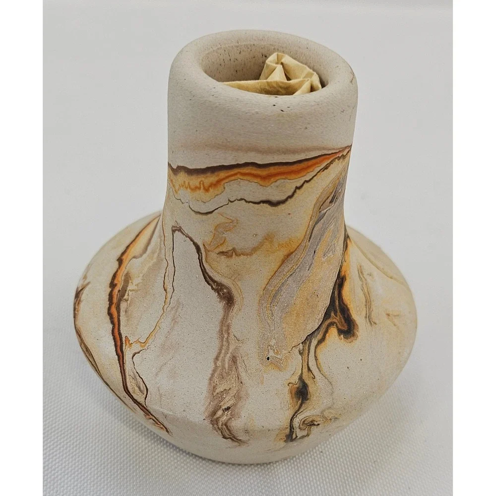 Nemadji‎ Earth Pottery Marbled Swirl Vase USA Hand Made Southwestern Decor 3.5in